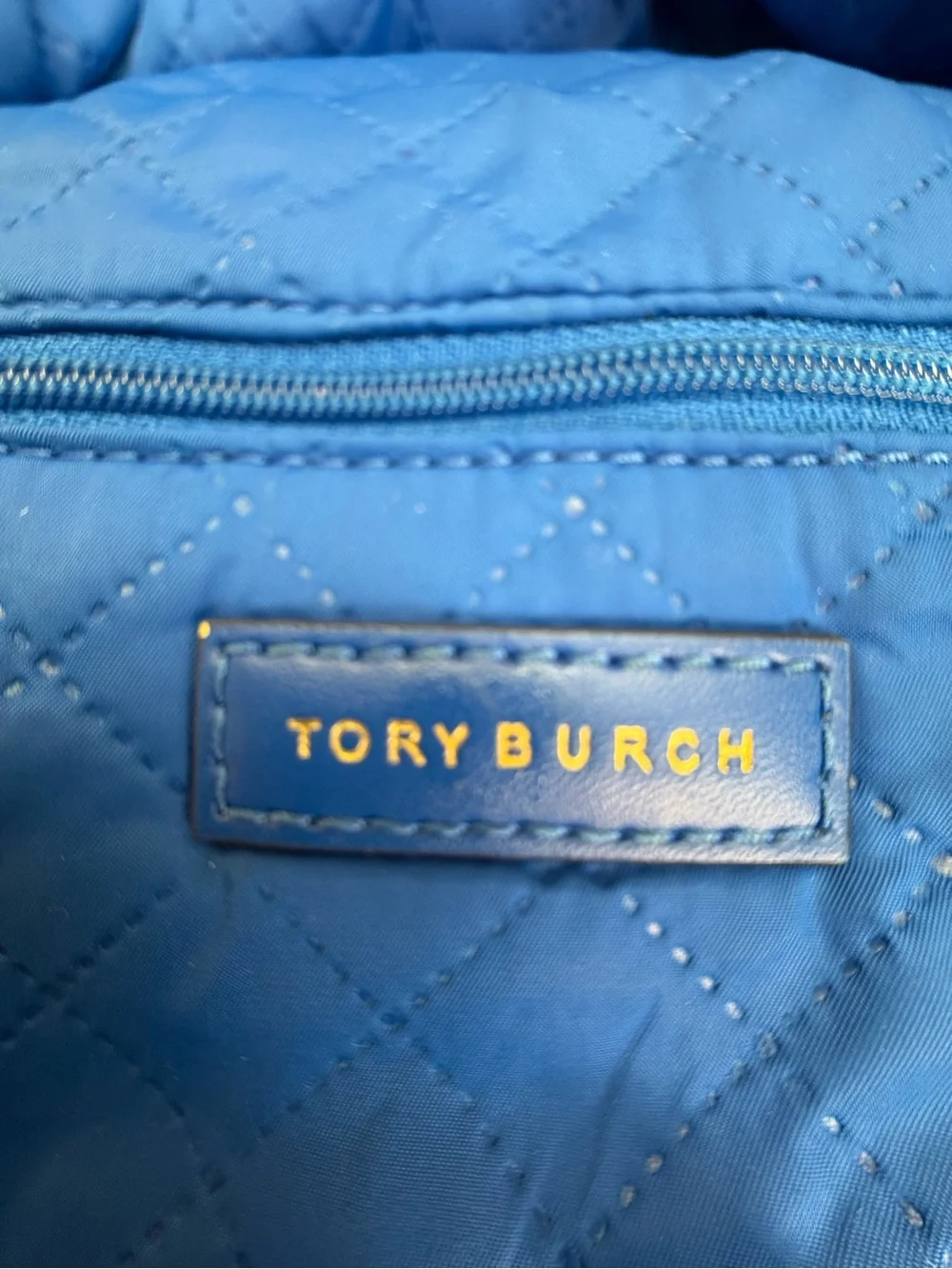 Tory Burch Perry Nylon Small Backpack Navy Blue Leather Trim Travel Bag Handbag
